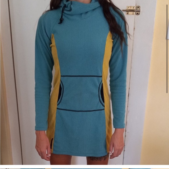 Melanzana Fleece Dress - Blue and Yellow Xs - Picture 2 of 5